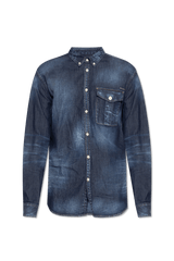 Dsquared2 Navy Blue Denim Shirt With Logo - Men - Piano Luigi