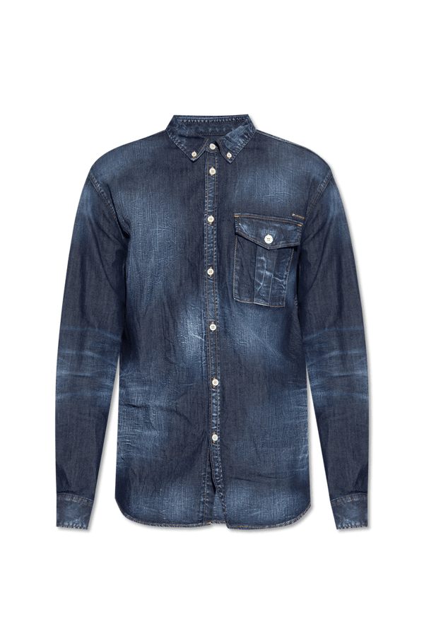 Dsquared2 Navy Blue Denim Shirt With Logo - Men - Piano Luigi