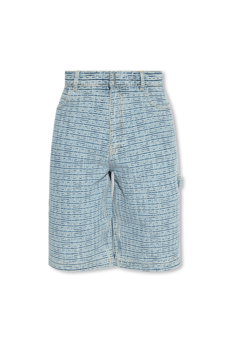 Givenchy Light Blue Denim Shorts With Jacquard Pattern - Men - Piano Luigi