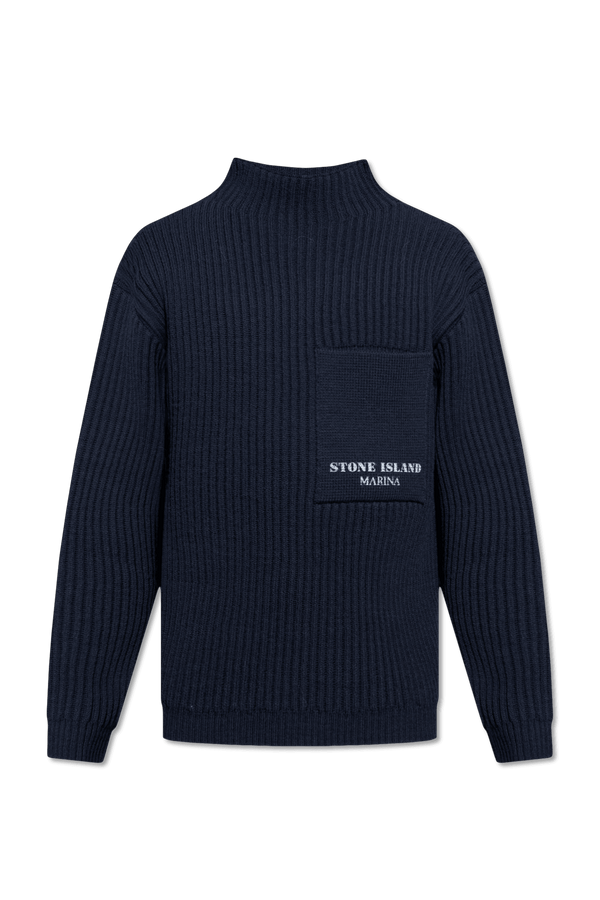 Stone Island Navy Blue Wool Sweater With Logo - Men - Piano Luigi