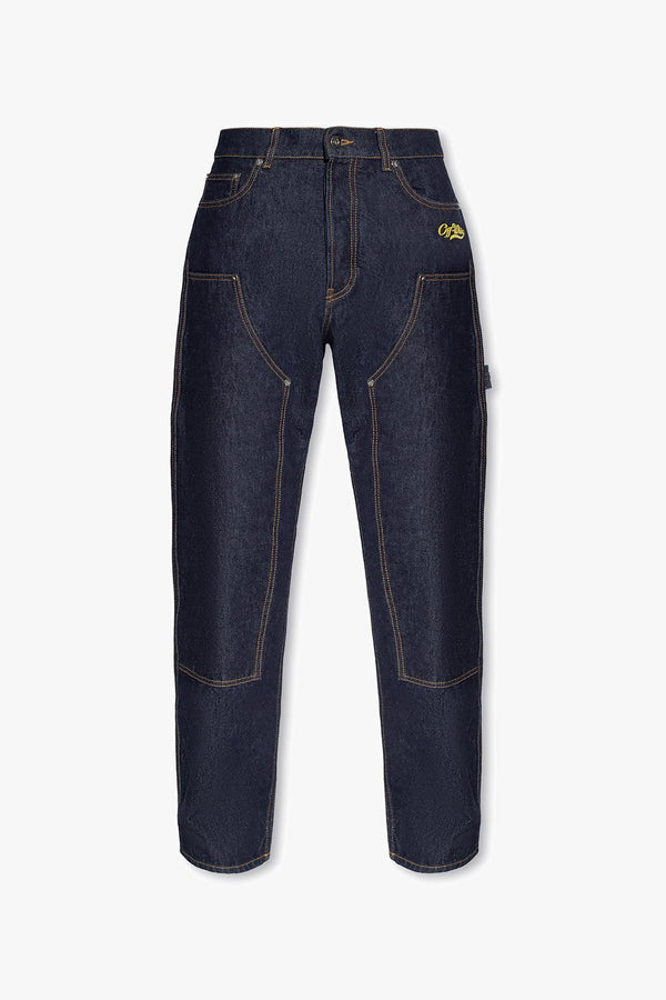 Off-White Navy Blue Jeans With Logo - Men