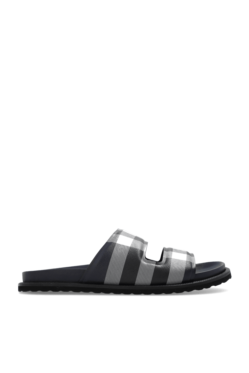 Burberry Navy Blue ‘Thor’ Checked Slides - Men - Piano Luigi