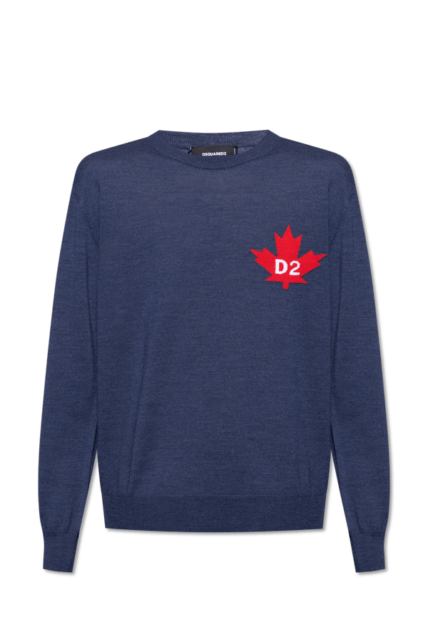 Dsquared2 Navy Blue Wool Sweater With Logo - Men - Piano Luigi