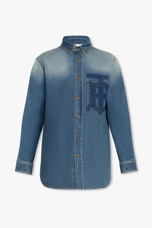 Burberry Blue Denim Shirt With Logo - Men - Piano Luigi