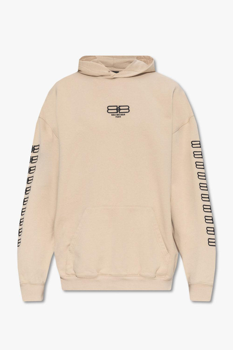 Balenciaga Beige Logo-Embroidered Hoodie - Men - Piano Luigi