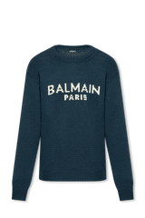 Balmain Navy Blue Sweater With Logo - Men - Piano Luigi