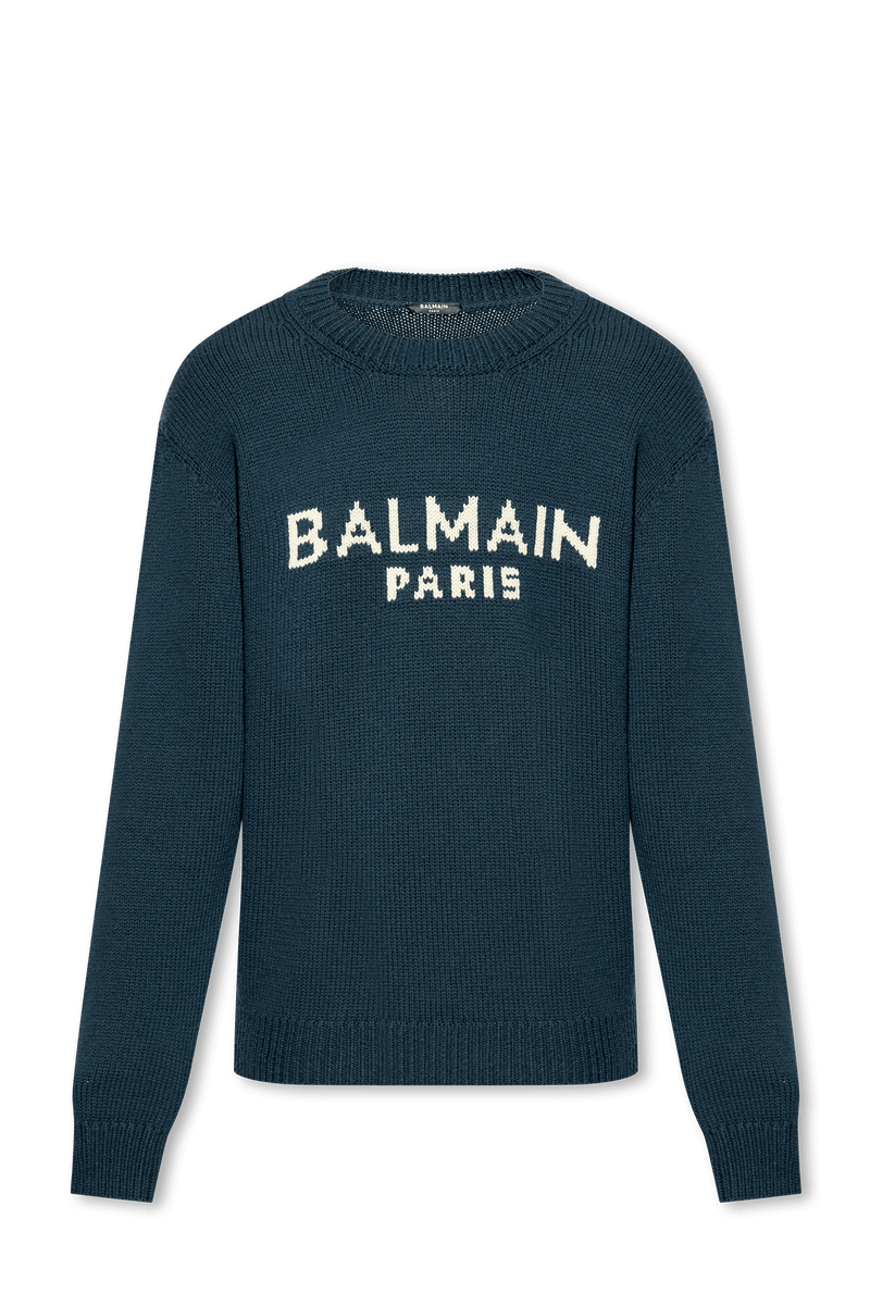 Balmain Navy Blue Sweater With Logo - Men - Piano Luigi