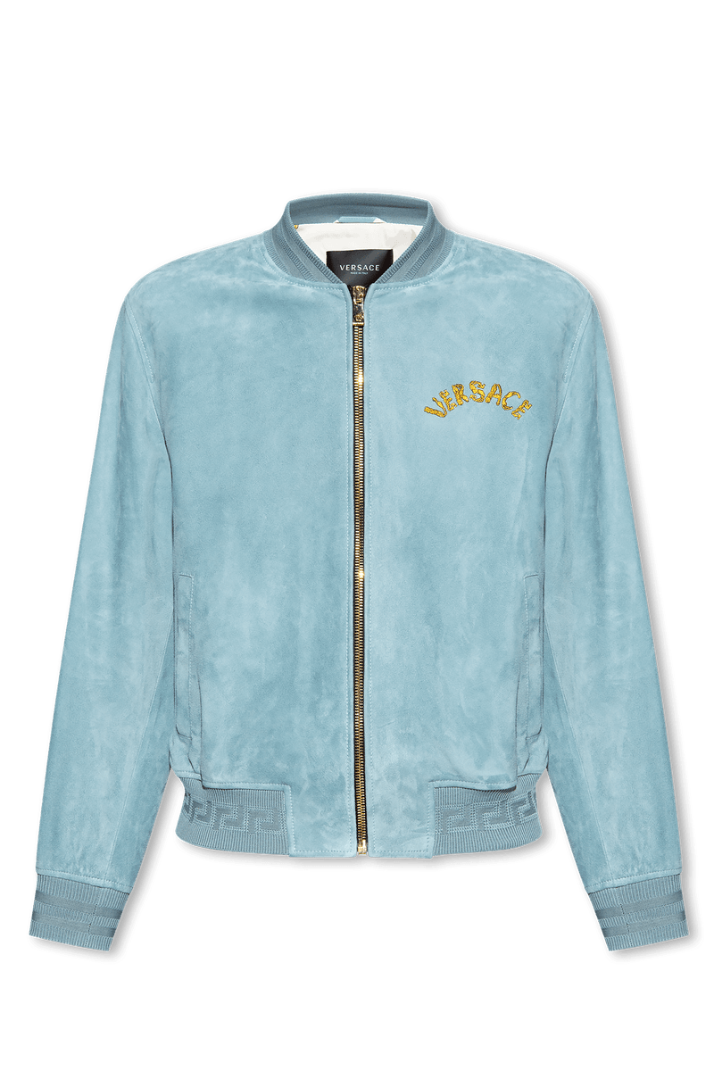 Versace Light Blue Suede Bomber Jacket - Men - Piano Luigi