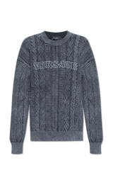 Versace Grey Cotton Sweater With Logo - Men - Piano Luigi