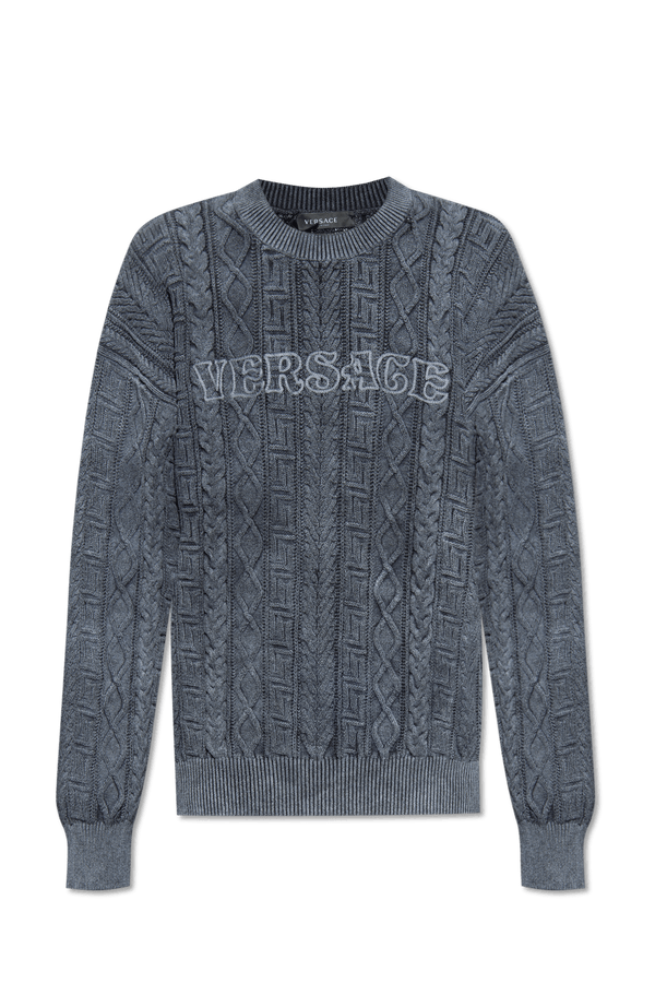 Versace Grey Cotton Sweater With Logo - Men - Piano Luigi