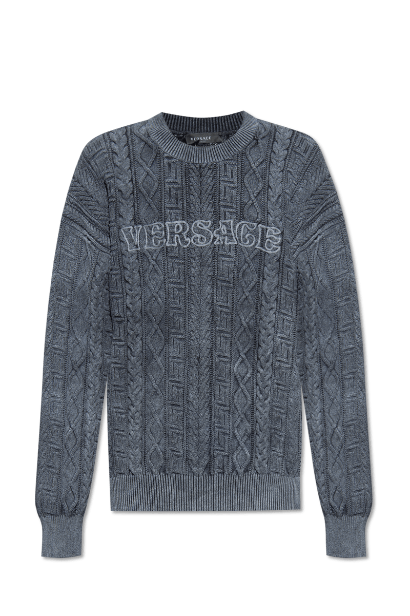 Versace Grey Cotton Sweater With Logo - Men - Piano Luigi