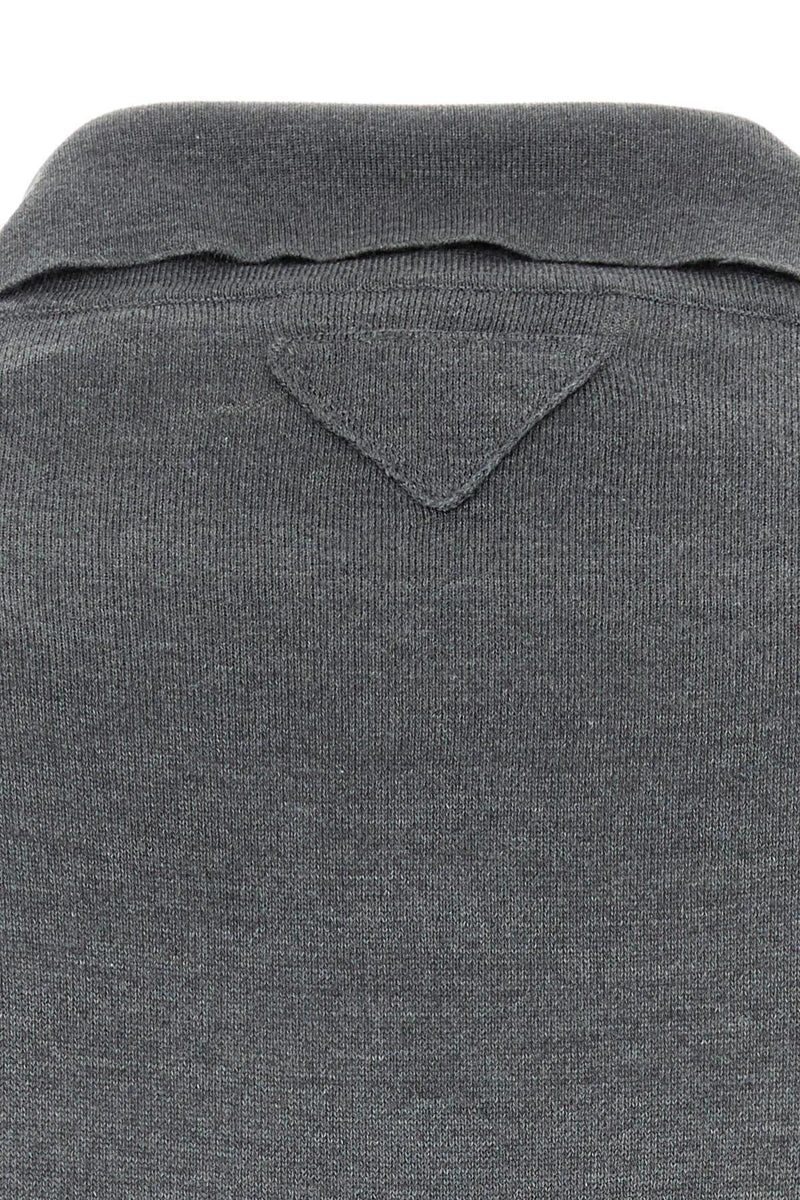 Prada Dark Grey Silk Polo Shirt - Men - Piano Luigi