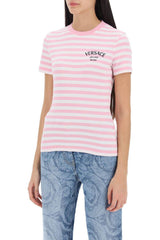 Versace Logo-embroidered Crewneck Striped T-shirt - Women - Piano Luigi