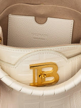 Balmain B-buzz 22 Top Handle Bag In White Grained Leather With Monogram - Women - Piano Luigi