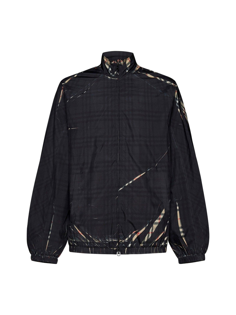 Burberry trusfield High-neck Jacket In Black Check Fabric With Beige Details Man - Men - Piano Luigi