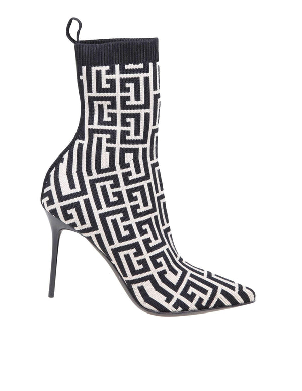 Balmain Black And Ivory Knitted Monogram Ankle Boots - Women - Piano Luigi