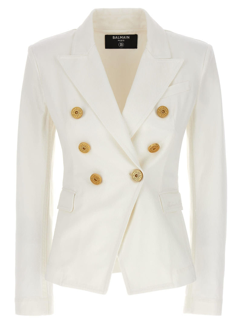 Balmain Double-breasted Denim Blazer - Women - Piano Luigi