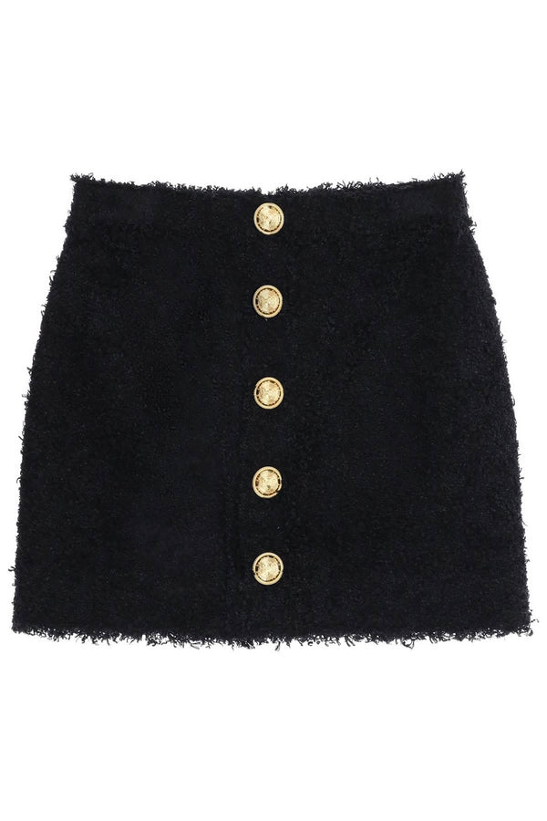 Balmain Black Tweed Skirt With Gold Buttons - Women - Piano Luigi