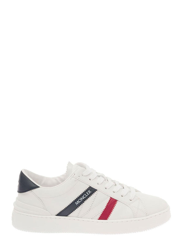 Moncler monaco White Low Top Sneakers With Tricolor Stripes And Logo In Faux Leather Woman - Women - Piano Luigi