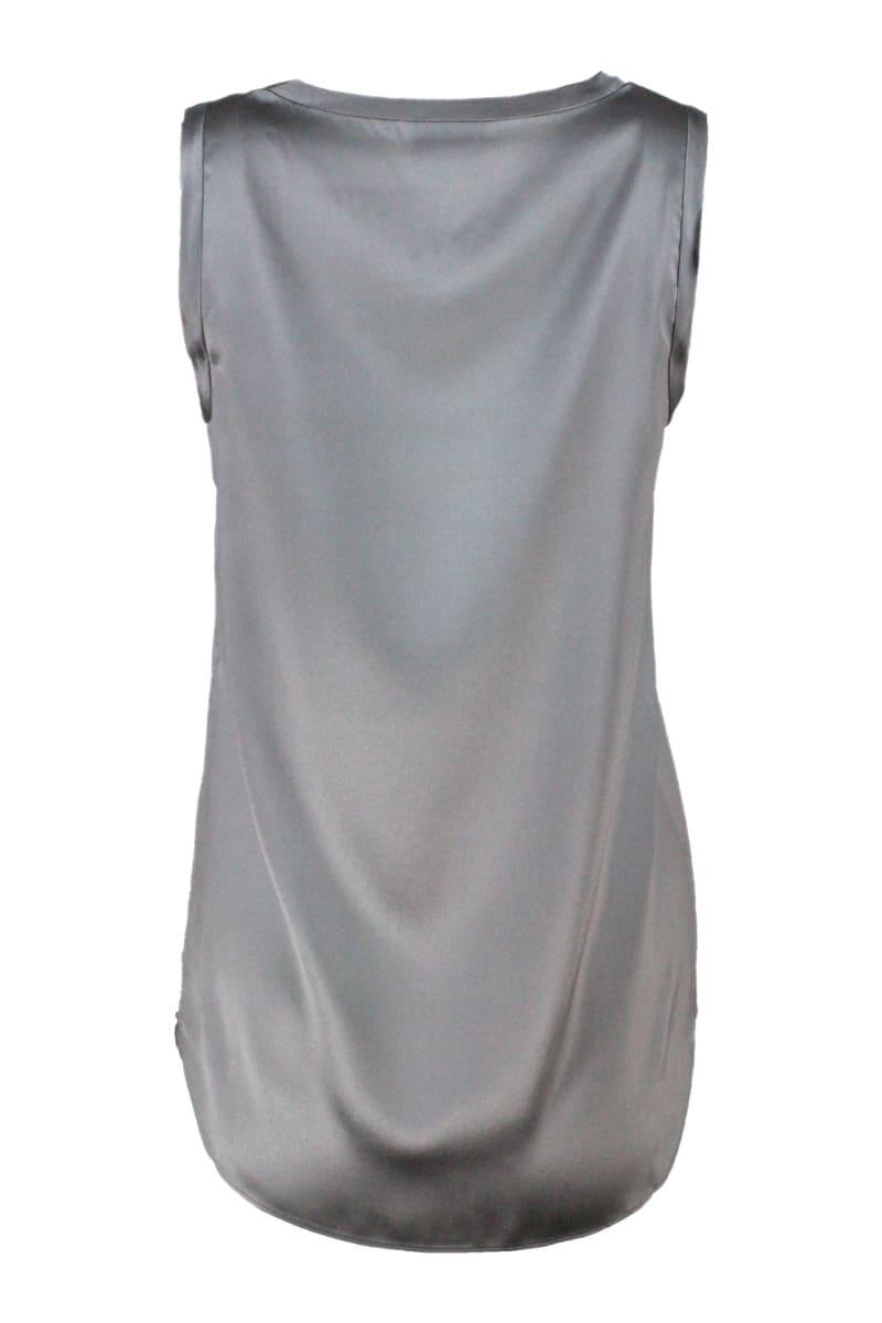 Brunello Cucinelli Sleeveless Round Neck Top In Stretch Silk - Women - Piano Luigi