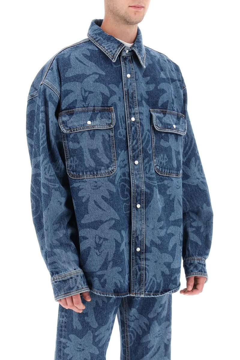 Palm Angels palmity Overshirt In Denim With Laser Print All-over - Men - Piano Luigi