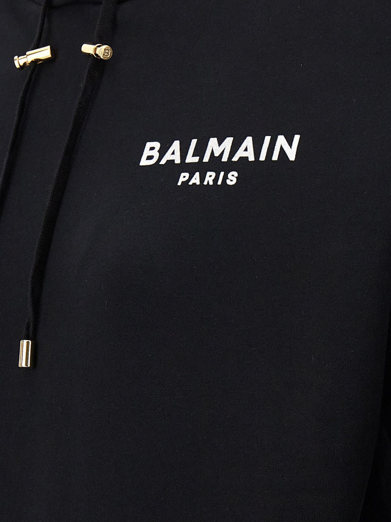 Balmain Flocked Logo Cropped Hoodie - Women - Piano Luigi