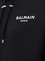 Balmain Flocked Logo Cropped Hoodie - Women - Piano Luigi