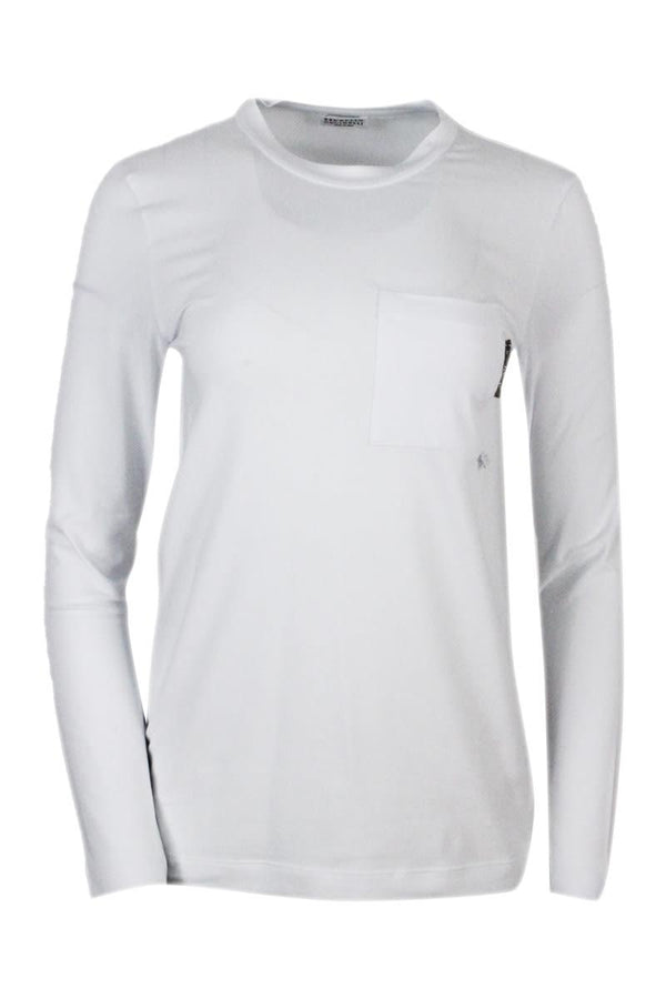 Brunello Cucinelli Long-sleeved Round-neck Stretch Cotton Jersey T-shirt - Women - Piano Luigi