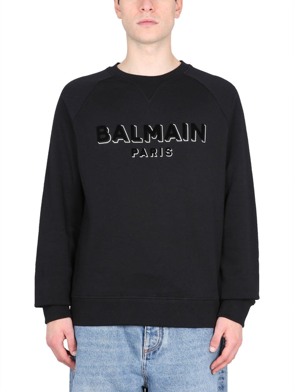 Balmain Black Crewneck Sweatshirt With 3d Effect Logo Print In Organic Cotton Man - Men - Piano Luigi