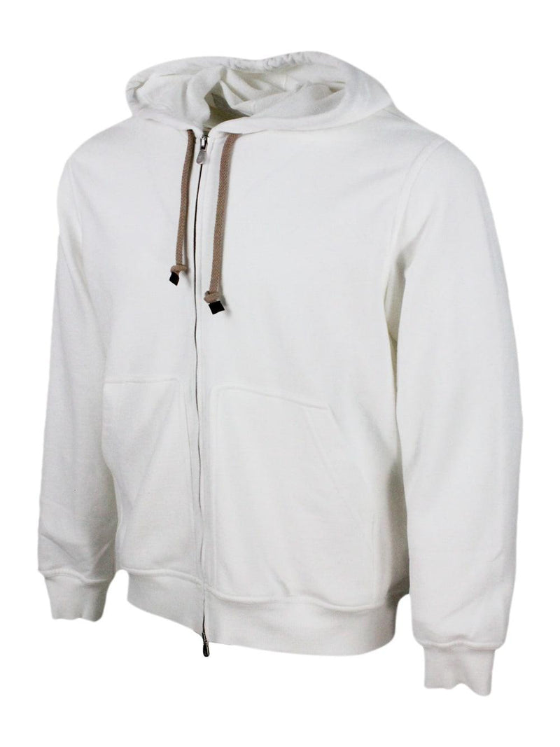 Brunello Cucinelli Hooded Sweatshirt With Drawstring In Soft And Precious Cotton With Zip Closure - Men - Piano Luigi