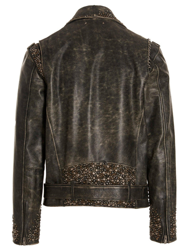 Golden Goose Distressed Leather Biker Jacket - Men - Piano Luigi