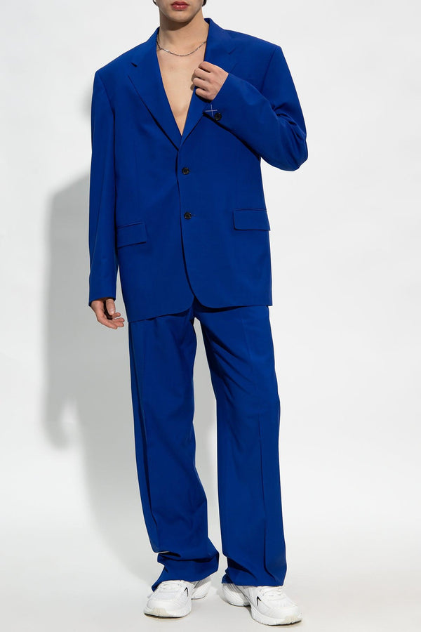 Versace Blue Pleat-Front Trousers - Men