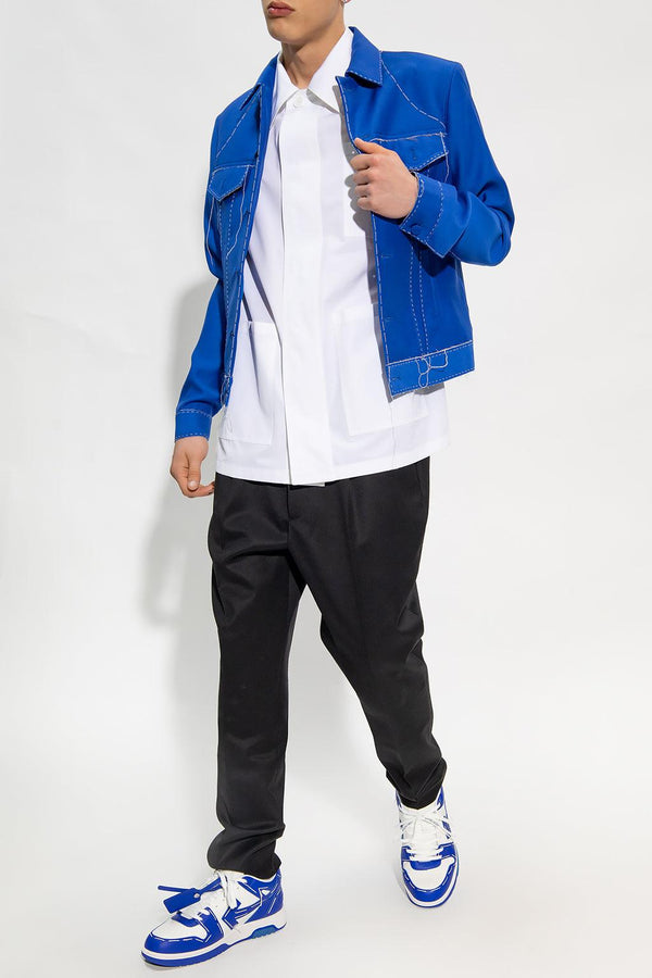 Off-White Blue Jacket With Contrasting Stitching - Men - Piano Luigi