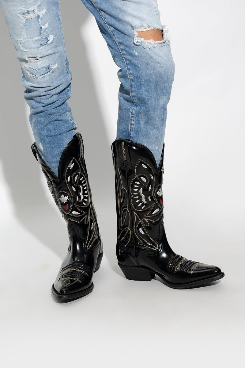 Dsquared2 Black Leather Cowboy Boots - Men - Piano Luigi