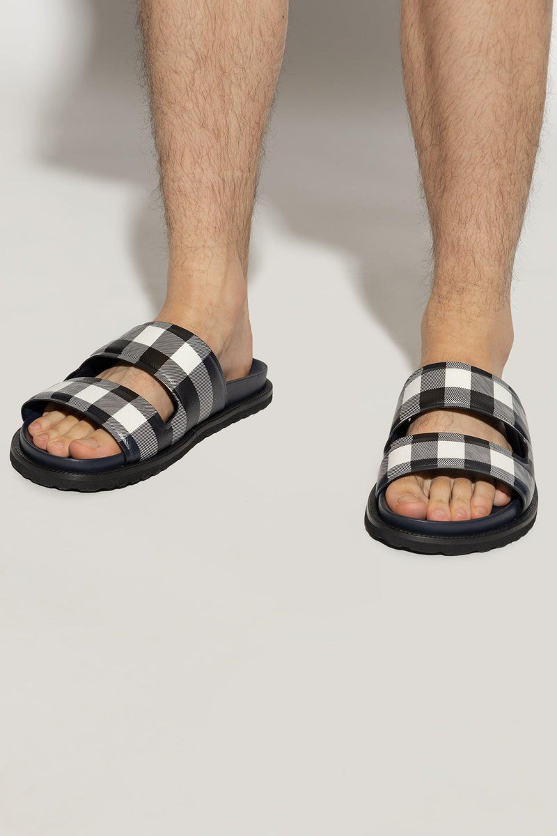 Burberry Navy Blue ‘Thor’ Checked Slides - Men - Piano Luigi