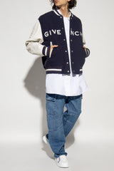 Givenchy Navy Blue Bomber Jacket With Logo - Men - Piano Luigi