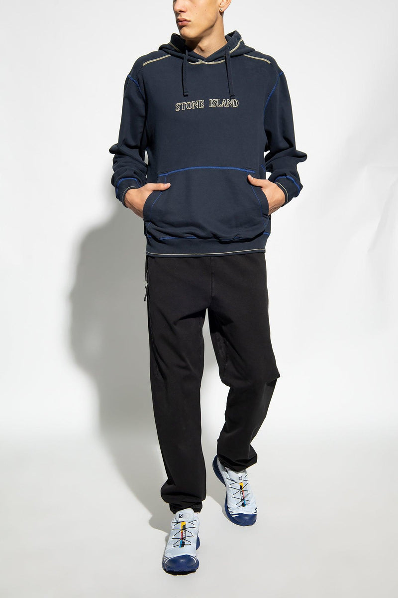 Stone Island Navy Blue Hoodie With Logo Men Piano Luigi