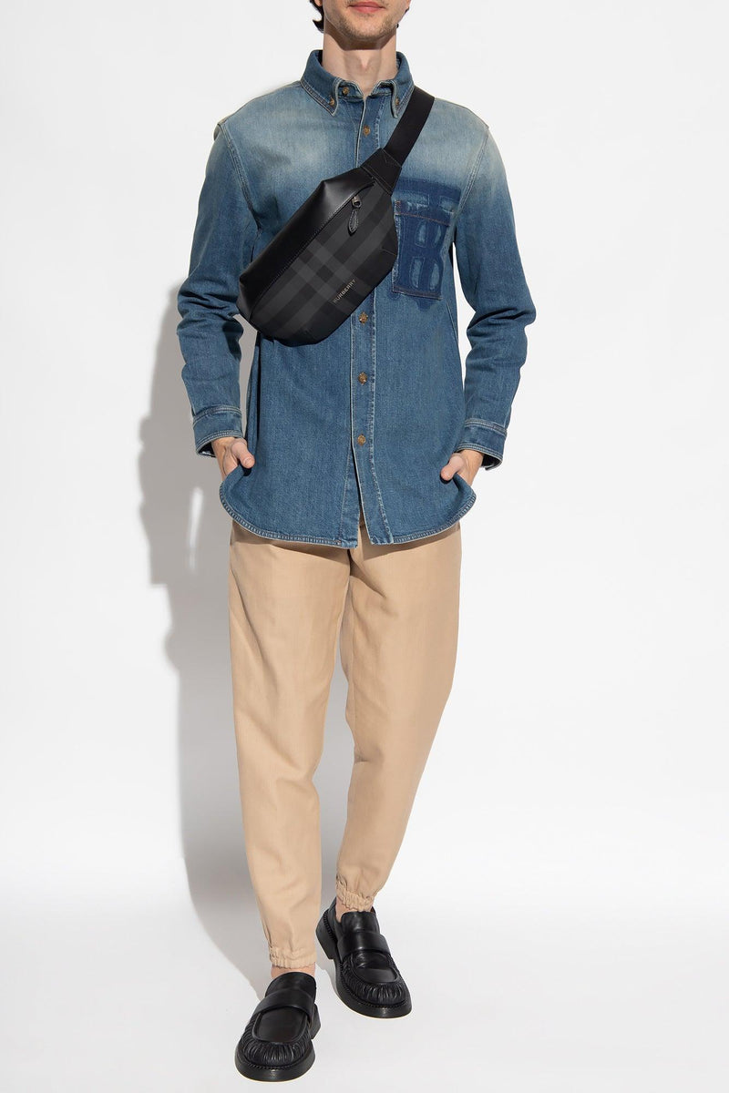 Burberry Blue Denim Shirt With Logo - Men - Piano Luigi