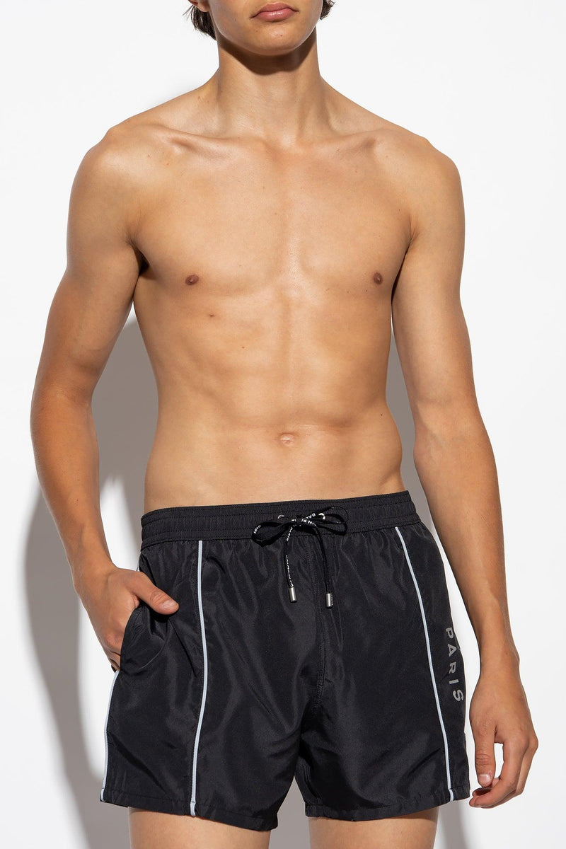 Balmain Black Swimming Shorts With Logo - Men - Piano Luigi