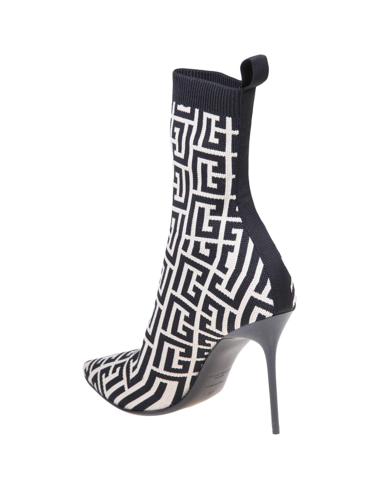 Balmain Black And Ivory Knitted Monogram Ankle Boots - Women - Piano Luigi