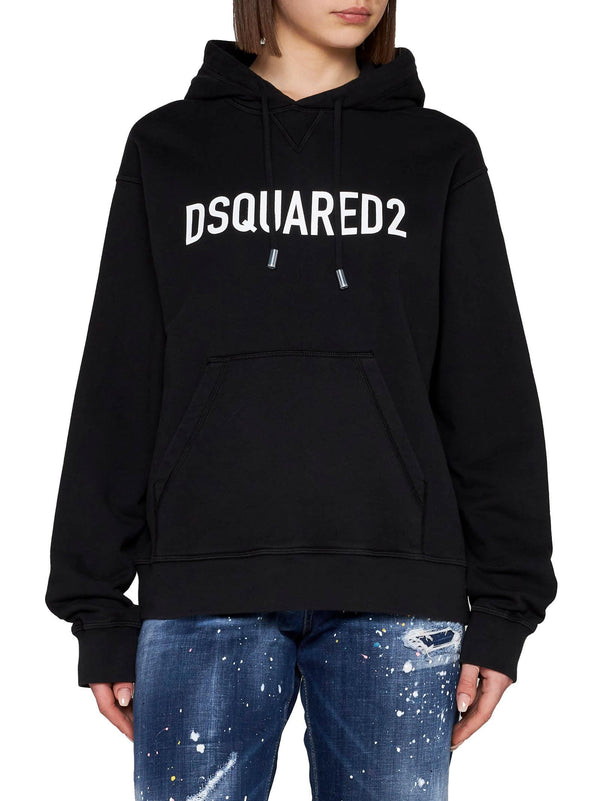 Dsquared2 Black Cotton Hoodie - Women - Piano Luigi