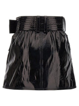 Balmain Belt-up Shiny Leather Skirt - Women - Piano Luigi