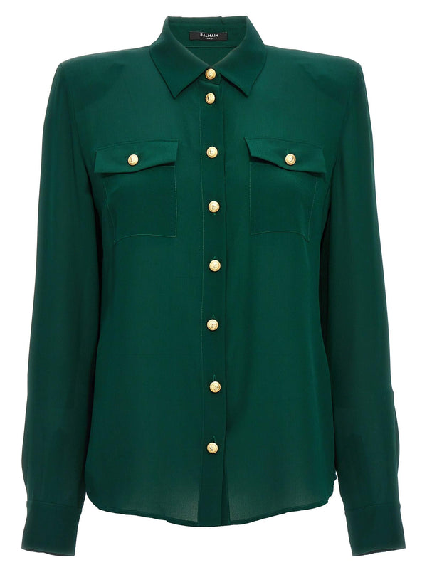 Balmain Green Crepe De Chine Shirt - Women - Piano Luigi