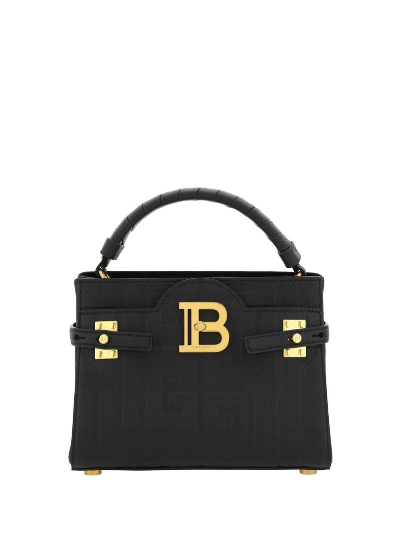 Balmain B-buzz 22 Top Handle Bag In Black Grained Leather With Monogram - Women - Piano Luigi