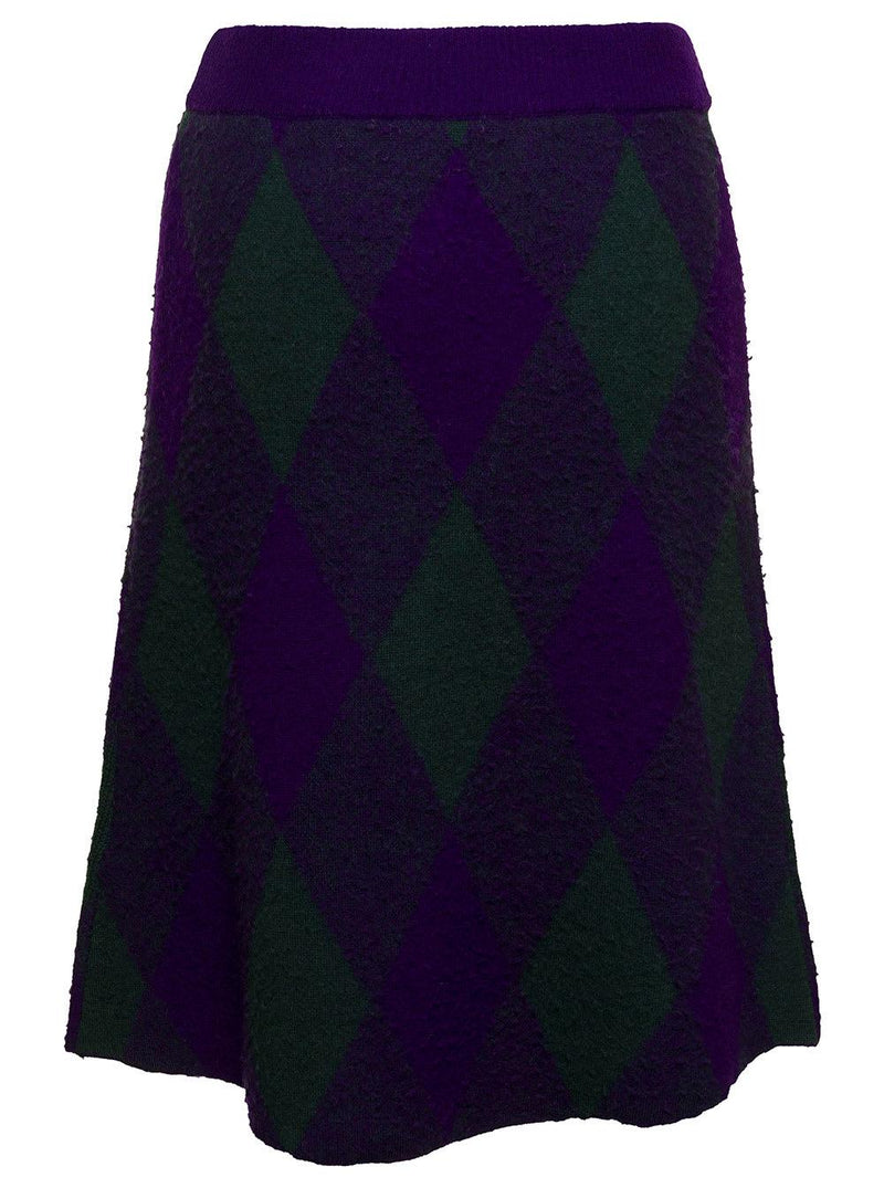 Burberry Midi Purple Skirt With Argyle Print In Wool Woman - Women - Piano Luigi