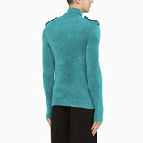 Bottega Veneta Petrol Green Ribbed Turtle Neck Sweater - Men - Piano Luigi