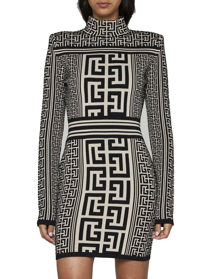 Balmain High Neck Knitted Short Dress With Monogram - Women - Piano Luigi