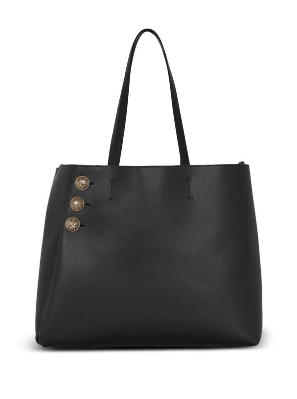 emblème Black Tote Bag With Balmain Coin Buttons And Logo Print In Smooth Leather Woman - Women - Piano Luigi