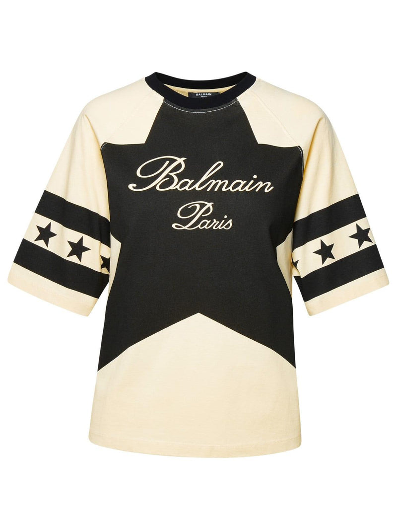 Balmain stars Beige Cotton T-shirt - Women - Piano Luigi