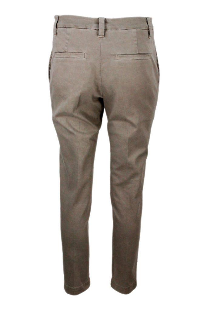 Brunello Cucinelli Cigarette Trousers In Stretch Cotton Drill With Monili On The Loop - Women - Piano Luigi